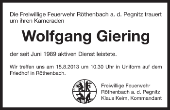Traueranzeige von Wolfgang Giering von Pegnitz-Zeitung